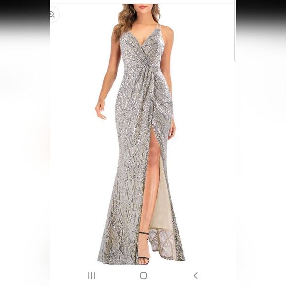 AARFAR Women Sequin Dress V-Neck Sleeveless Dress Mermaid Maxi Long NWT Small - Picture 6 of 14
